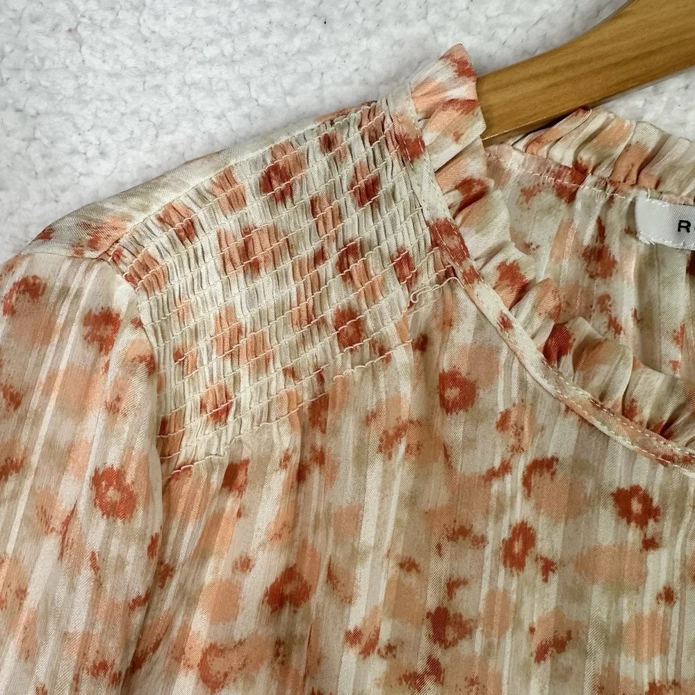 Rose +‎ Olive Floral Pleated Blouse XL Boho Peasant Long Sleeve Tie Neck Top